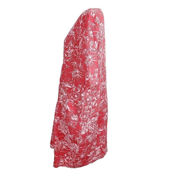 Woolovers Linen‎ Pocket Tunic Dress 6 Coral Pink 100% Linen Floral Hawaiian - Picture 4 of 10